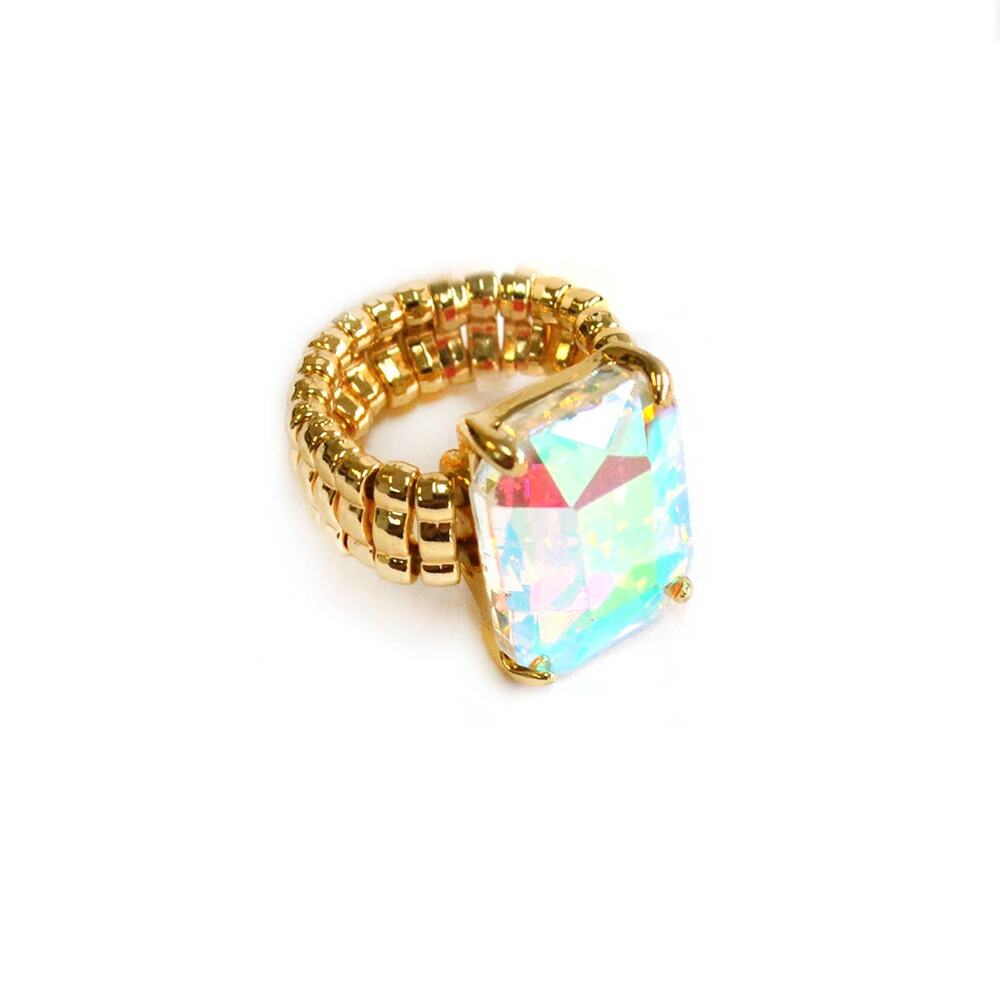 Dopamine Rectangular Glass Cocktail Stretch Adjustable Ring - Picture 5 of 16